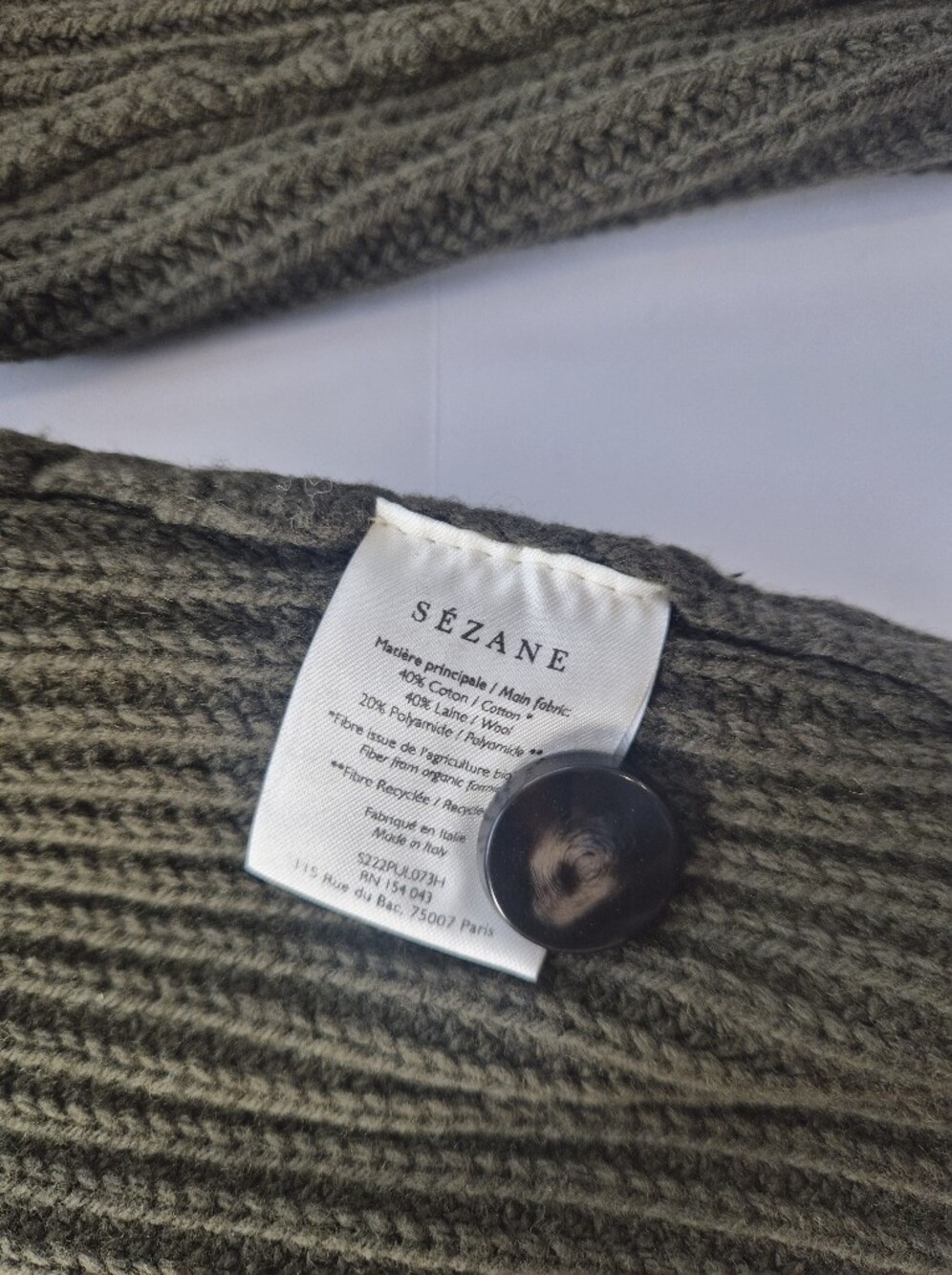 *NWT* [Sezane] Lucas Jumper In Olive Green, Khaki, Size M, Organic Cotton, Italy - Picture 11 of 13